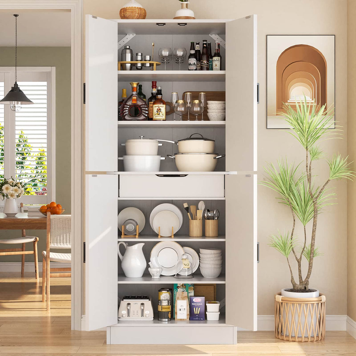 71"H Kitchen Pantry Storage Cabinet with Adjustable Shelves, Drawer
