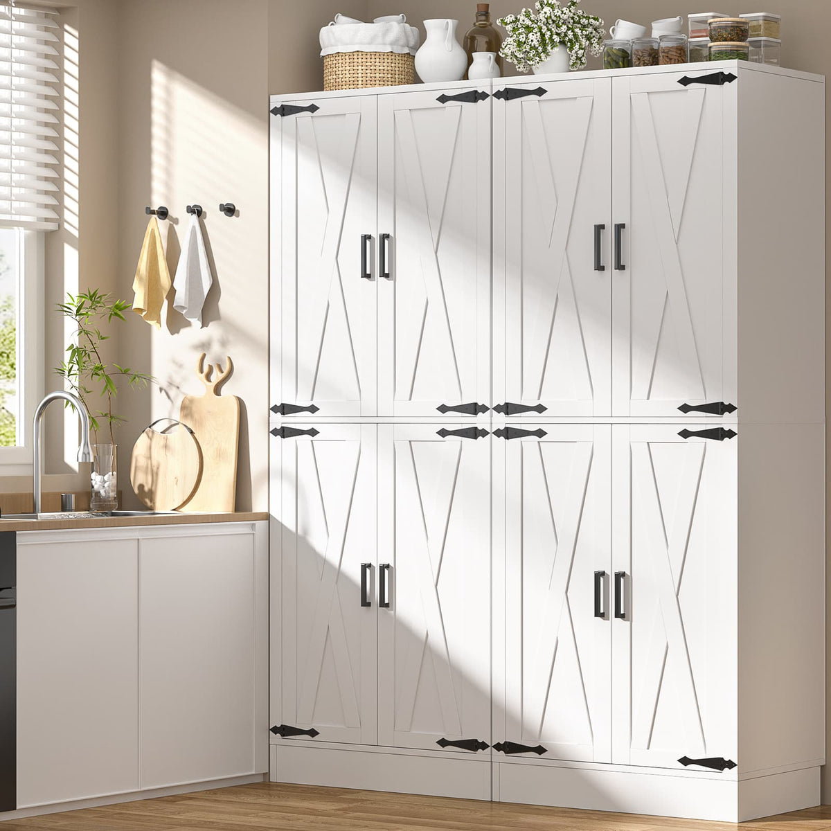 71"H Kitchen Pantry Storage Cabinet with Adjustable Shelves, Drawer