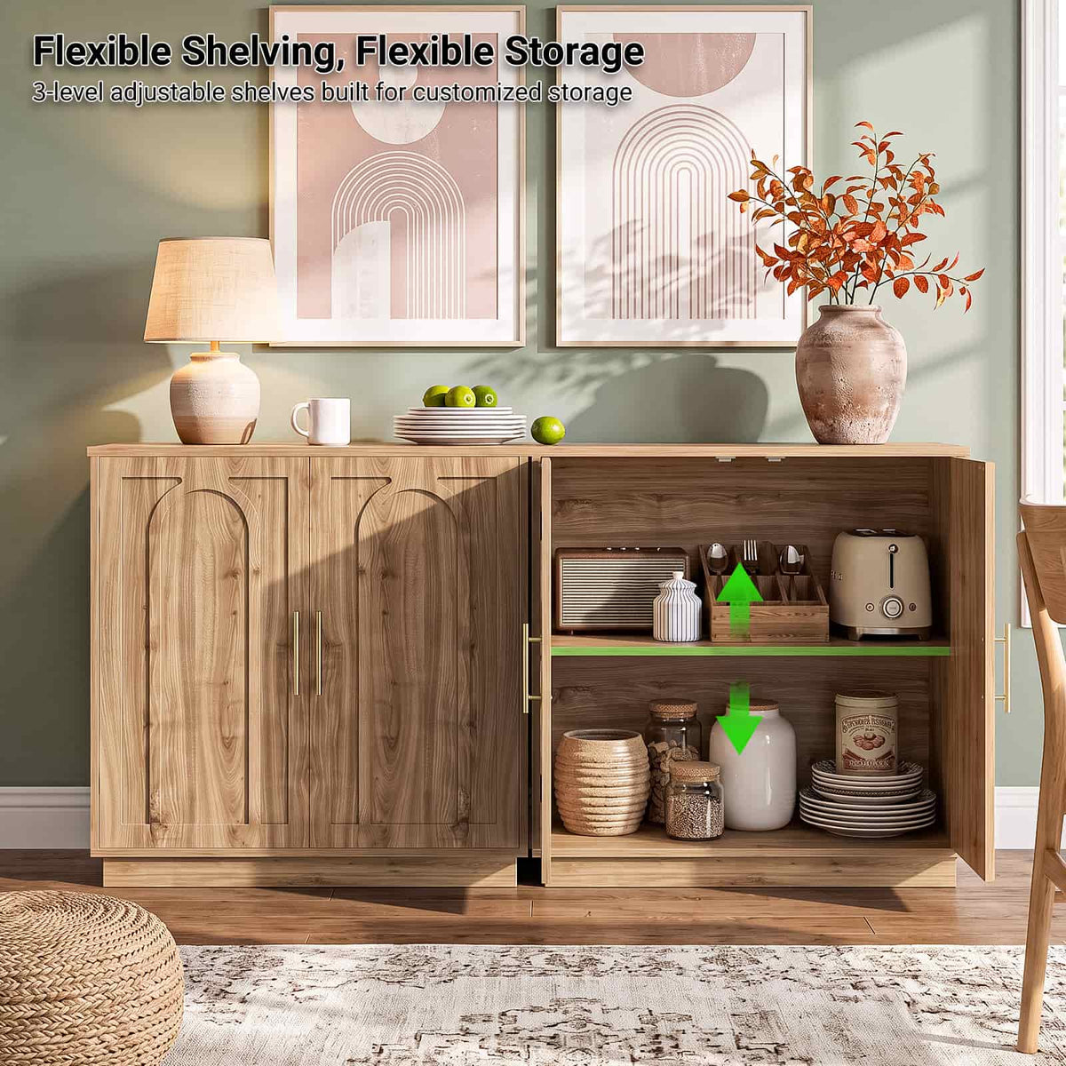 63" W Modern Sideboard Buffet Cabinet with Storage
