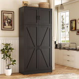 71” Tall Storage Cabinet, Farmhouse Kitchen Pantry Storage Cabinet with Adjustable Shelves and Barn Doors