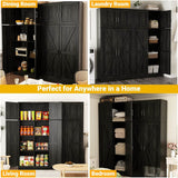 63'' Extra Wide Farmhouse Pantry Cabinet with Adjustable Shelves & Barn Doors, 4-Door Tall Storage Cabinet for Kitchen & Home Organization