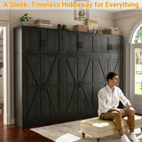 63'' Extra Wide Farmhouse Pantry Cabinet with Adjustable Shelves & Barn Doors, 4-Door Tall Storage Cabinet for Kitchen & Home Organization