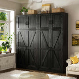 63'' Extra Wide Farmhouse Pantry Cabinet with Adjustable Shelves & Barn Doors, 4-Door Tall Storage Cabinet for Kitchen & Home Organization