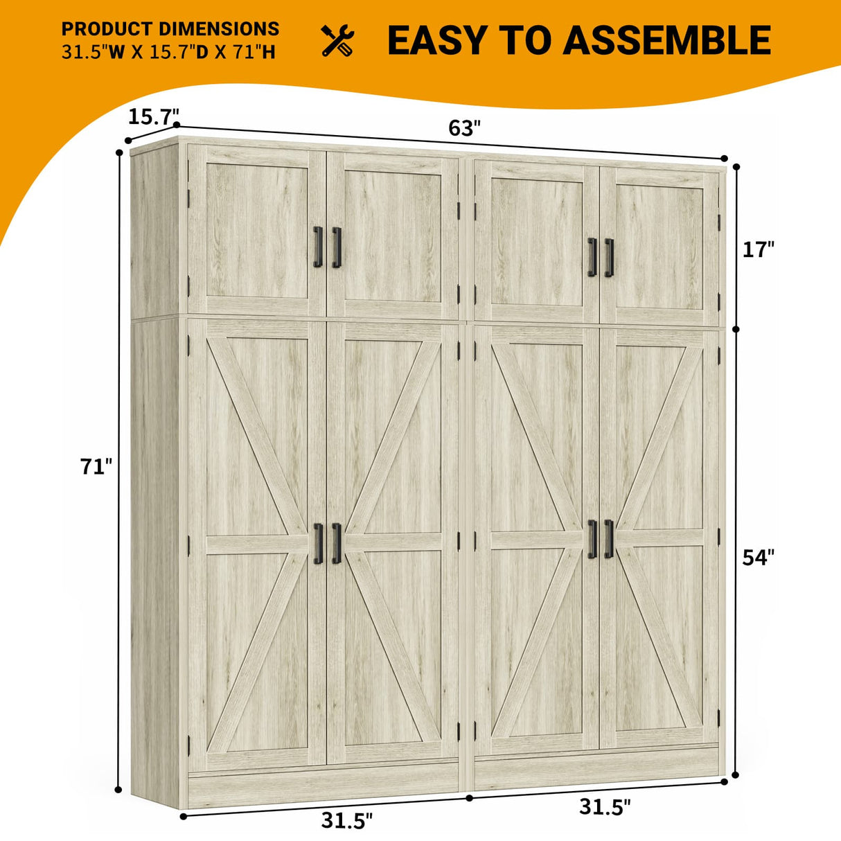 71” Farmhouse Kitchen Pantry Cabinet, Large Storage Cabinet with Adjustable Shelves and Barn Doors