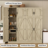 63'' Extra Wide Farmhouse Pantry Cabinet with Adjustable Shelves & Barn Doors, 4-Door Tall Storage Cabinet for Kitchen & Home Organization