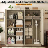 63'' Extra Wide Farmhouse Pantry Cabinet with Adjustable Shelves & Barn Doors, 4-Door Tall Storage Cabinet for Kitchen & Home Organization