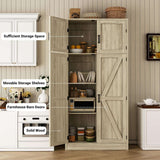 71” Tall Farmhouse Kitchen Pantry Cabinet with Adjustable Shelves and Barn Doors