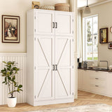 71” Tall Farmhouse Kitchen Pantry Cabinet with Adjustable Shelves and Barn Doors