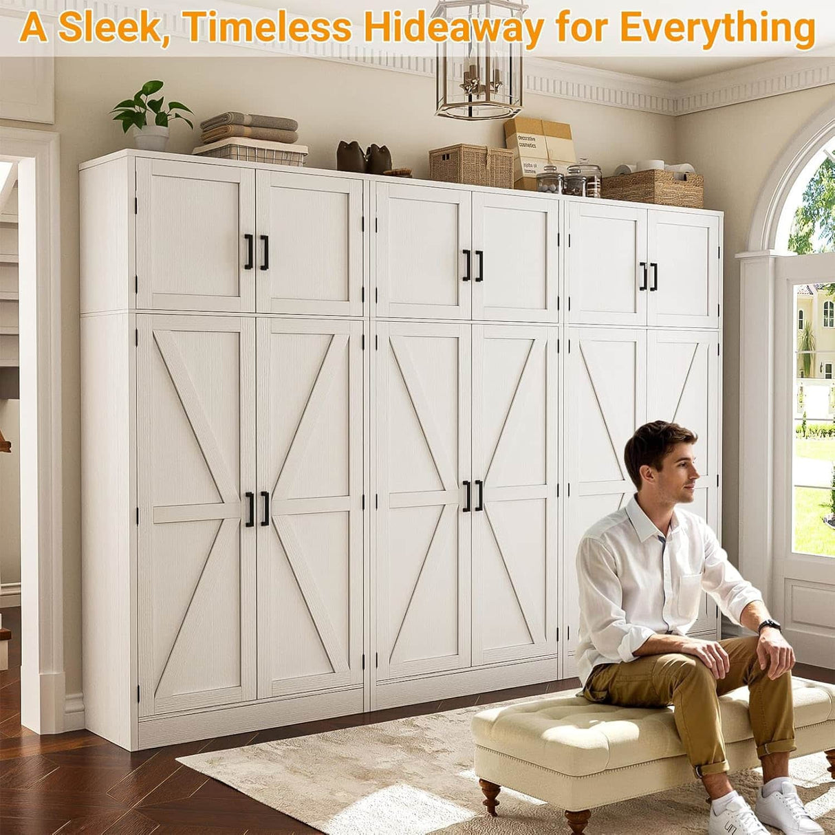 71” Tall Farmhouse Kitchen Pantry Cabinet with Adjustable Shelves and Barn Doors