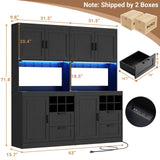 72" Tall Pantry Cabinet with LED Light & Outlet, 63" Wide Kitchen Hutch, 2 Packs