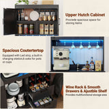 72" Tall Pantry Cabinet with LED Light & Outlet, 63" Wide Kitchen Hutch, 2 Packs