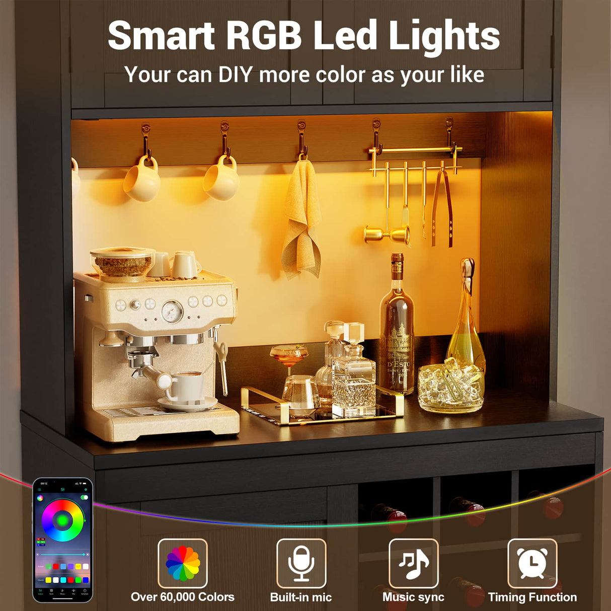 72" Tall Pantry Cabinet with LED Light & Outlet, 63" Wide Kitchen Hutch, 2 Packs