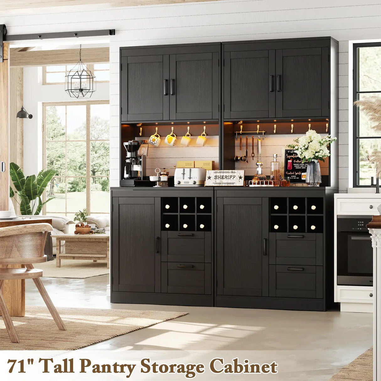72'' Tall Modern Pantry Cabinet with 2 Drawers and Grid Storage