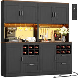72" Tall Pantry Cabinet with LED Light & Outlet, 63" Wide Kitchen Hutch, 2 Packs