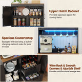 72" Tall Pantry Cabinet with LED Light & Outlet, 63" Wide Kitchen Hutch, 2 Packs
