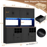 72" Tall Pantry Cabinet with LED Light & Outlet, 63" Wide Kitchen Hutch, 2 Packs