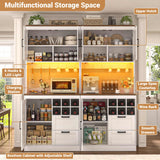 72" Tall Pantry Cabinet with LED Light & Outlet, 63" Wide Kitchen Hutch, 2 Packs