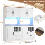 72" Tall Pantry Cabinet with LED Light & Outlet, 63" Wide Kitchen Hutch, 2 Packs
