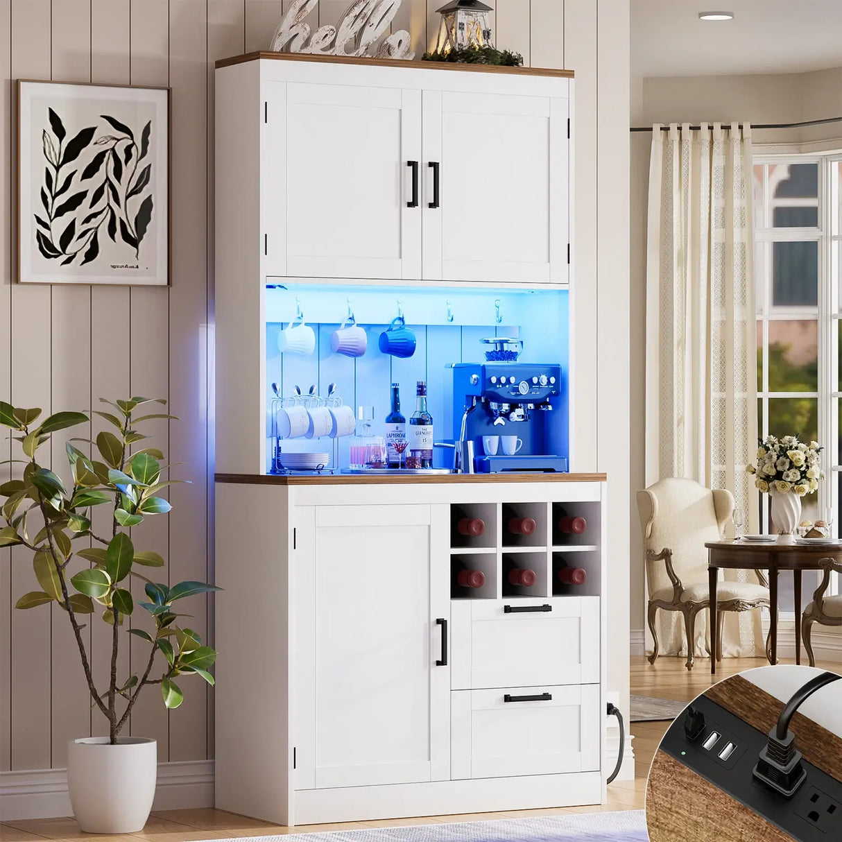 72'' Tall Modern Pantry Cabinet with 2 Drawers and Grid Storage
