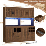72" Tall Pantry Cabinet with LED Light & Outlet, 63" Wide Kitchen Hutch, 2 Packs