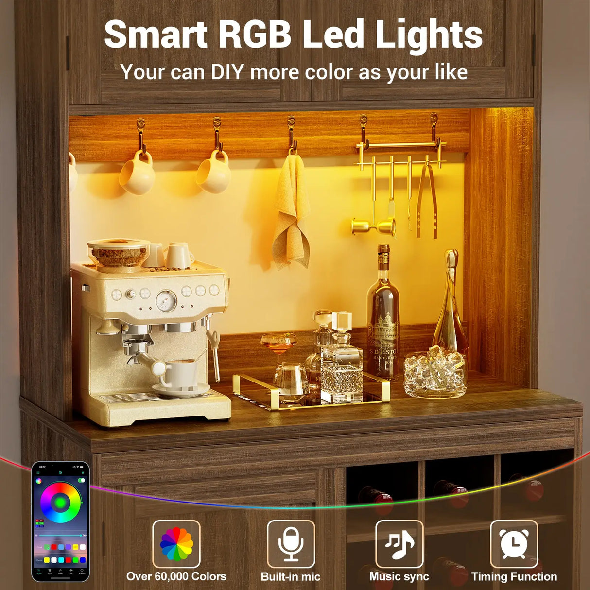 72'' Tall Modern Pantry Cabinet with 2 Drawers and Grid Storage