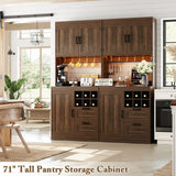 72'' Tall Modern Pantry Cabinet with 2 Drawers and Grid Storage