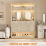 50 Inch Closet System with Drawers, 4FT Wood Closets Organizer with Mirror Design