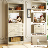 25'' Freestanding Walk-in Closet System with 3 Wooden Drawers & Mirror