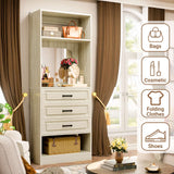 25'' Freestanding Walk-in Closet System with 3 Wooden Drawers & Mirror