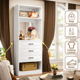 25'' Freestanding Walk-in Closet System with 3 Wooden Drawers & Mirror