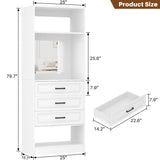 25'' Freestanding Walk-in Closet System with 3 Wooden Drawers & Mirror