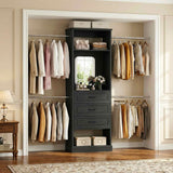8FT Closet System with Drawers, Mirror & Adjustable Hanging Rods, Heavy Duty Walk-in Closet Organizer for Bedroom Storage