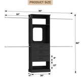 8FT Closet System with Drawers, Mirror & Adjustable Hanging Rods, Heavy Duty Walk-in Closet Organizer for Bedroom Storage