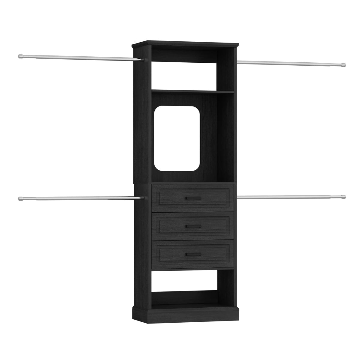 8FT Closet System with Drawers, Mirror & Adjustable Hanging Rods, Heavy Duty Walk-in Closet Organizer for Bedroom Storage