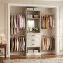 8FT Closet System with Drawers, Mirror & Adjustable Hanging Rods, Heavy Duty Walk-in Closet Organizer for Bedroom Storage