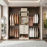8FT Closet System with Drawers, Mirror & Adjustable Hanging Rods, Heavy Duty Walk-in Closet Organizer for Bedroom Storage