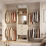 8FT Closet System with Drawers, Mirror & Adjustable Hanging Rods, Heavy Duty Walk-in Closet Organizer for Bedroom Storage