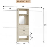 8FT Closet System with Drawers, Mirror & Adjustable Hanging Rods, Heavy Duty Walk-in Closet Organizer for Bedroom Storage