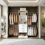 8FT Closet System with Drawers, Mirror & Adjustable Hanging Rods, Heavy Duty Walk-in Closet Organizer for Bedroom Storage