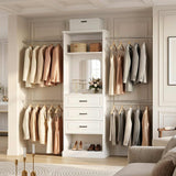 8FT Closet System with Drawers, Mirror & Adjustable Hanging Rods, Heavy Duty Walk-in Closet Organizer for Bedroom Storage