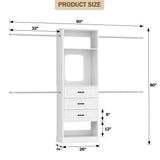 8FT Closet System with Drawers, Mirror & Adjustable Hanging Rods, Heavy Duty Walk-in Closet Organizer for Bedroom Storage