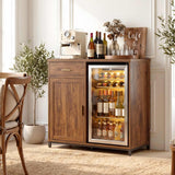 Small Coffee Bar Cabinet with Mini Fridge Space, Wine Bar with Charging Station & Drawer( Refrigerator not included )