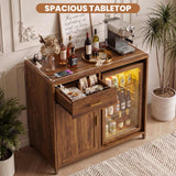 Small Coffee Bar Cabinet with Mini Fridge Space, Wine Bar with Charging Station & Drawer( Refrigerator not included )