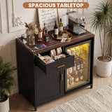Small Coffee Bar Cabinet with Mini Fridge Space, Wine Bar with Charging Station & Drawer( Refrigerator not included )