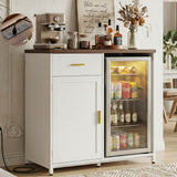 Small Coffee Bar Cabinet with Mini Fridge Space, Wine Bar with Charging Station & Drawer( Refrigerator not included )
