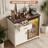 Small Coffee Bar Cabinet with Mini Fridge Space, Wine Bar with Charging Station & Drawer( Refrigerator not included )