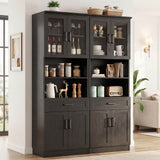 79.7" Tall Kitchen Pantry Storage Cabinet with Glass Door, Adjustable Shelves & Drawer, 2 Packs