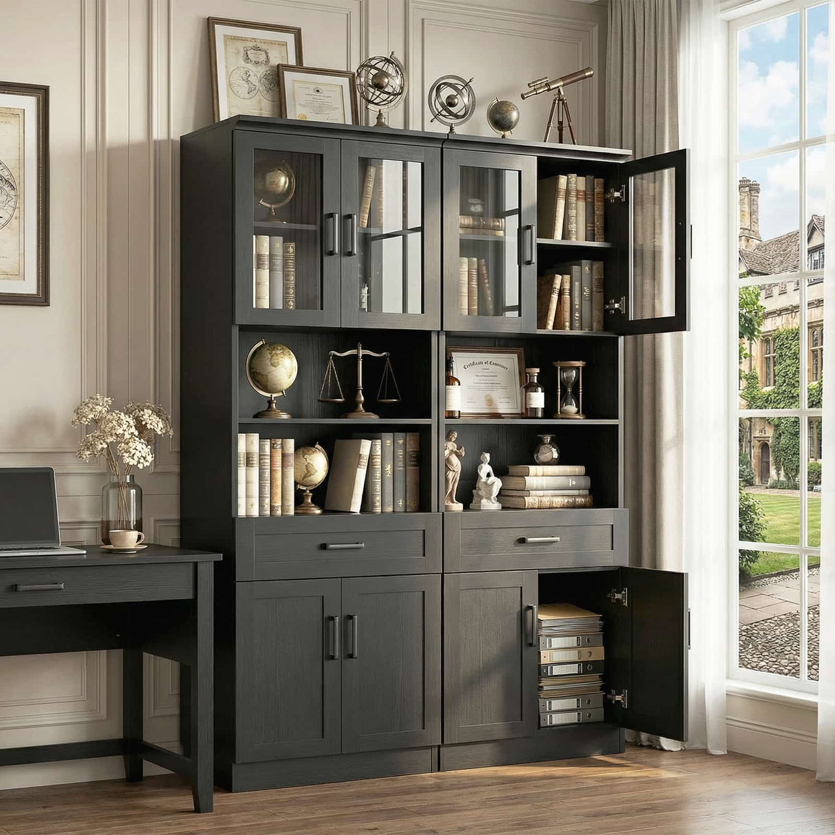 79.7" Tall Kitchen Pantry Storage Cabinet with Glass Door, Adjustable Shelves & Drawer, 2 Packs