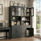 79.7" Tall Kitchen Pantry Storage Cabinet with Glass Door, Adjustable Shelves & Drawer, 2 Packs