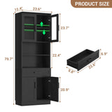 79.7" Tall Kitchen Pantry Storage Cabinet with Glass Door, Adjustable Shelves, and Drawer